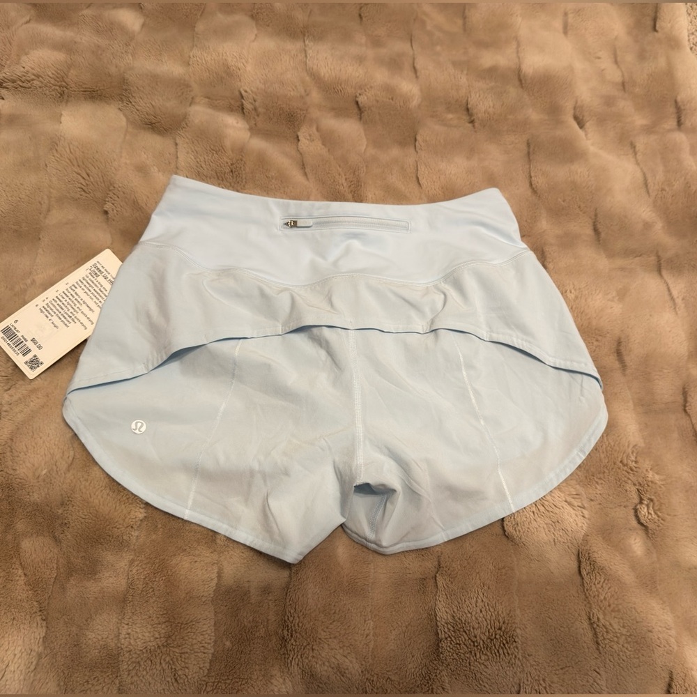 Lululemon SIZE 6 high rise 4in speed ups ( light blue )